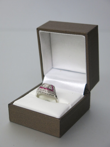 White Metal (No Hallmark) Ruby & Diamond Cluster Ring, Size O. RRP &pound;1850.
