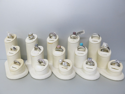 15 x Assorted Silvered Dress Rings with Assorted Semi Precious Stones. Total Approx RRP &pound;500 (As Viewed/Pictured).