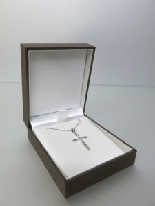9ct White Gold with 9ct & Diamonds Crucifix Pendant. RRP &pound;400.