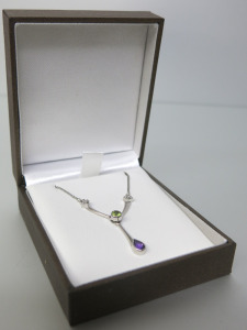 18ct White Gold Chain & 'Y' Pendant with Diamond/Ame/Peri Stones. RRP &pound;405.