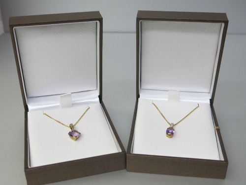 2 x 9ct Gold 16" & 18" Chains with Amethyst & Diamond Pendants. RRP &pound;395.
