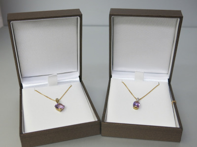 2 x 9ct Gold 16" & 18" Chains with Amethyst & Diamond Pendants. RRP &pound;395.