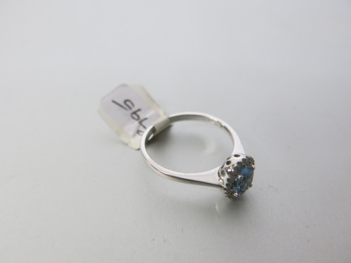 9ct Gold Ring with Pale Blue Aqua Stone with Diamond Chips. Size M. RRP &pound;795.