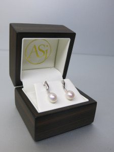 Pair of 9ct White Gold & Pearl Earrings with Diamonds. RRP &pound;495. NOTE: missing butterfly's.