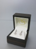 Pair of 9ct White Gold, 7mm Pearl with Diamond Drop Earrings. RRP &pound;305. - 3