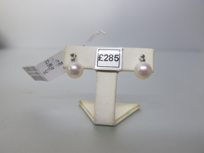 Pair of 9ct White Gold Drop Earrings with 7mm Cultured Pearls. RRP &pound;285.
