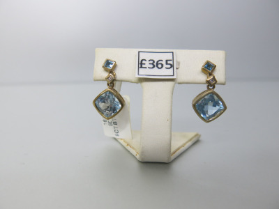 Pair of 9ct Gold, Blue Topaz & Diamond Drop Earrings. RRP &pound;365.