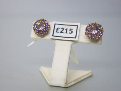 Pair of 9ct Gold, Amethyst & Pink Tourmaline Earrings. RRP &pound;215.