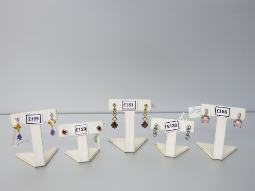 5 x Pairs of 9ct Gold, Diamond & Semi Precious Stone Earrings. Total RRP &pound;770.