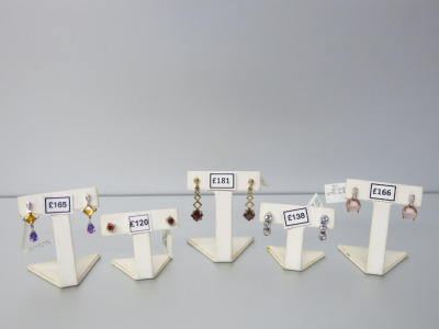 5 x Pairs of 9ct Gold, Diamond & Semi Precious Stone Earrings. Total RRP &pound;770.