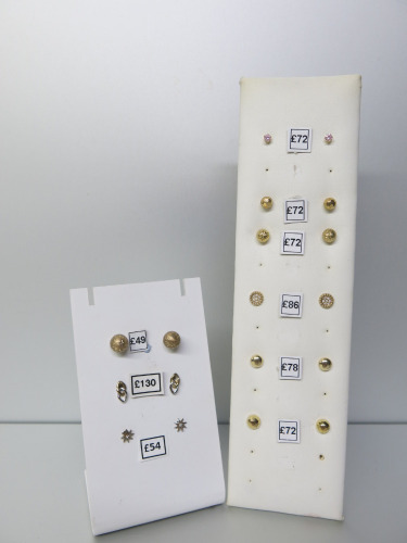 9 x Pairs of Assorted 9ct Gold Stud Earrings in Various Styles. Total RRP &pound;685 (As Viewed).