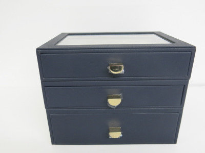 Set of 3 Stacker Jewellery Boxes in Navy Blue.