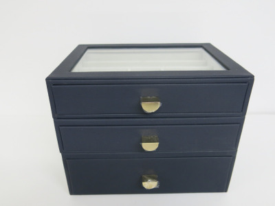 Set of 3 Stacker Jewellery Boxes in Navy Blue.