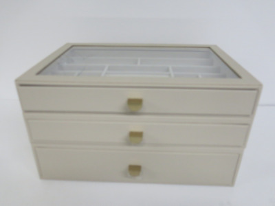 Set of 3 Stacker Jewellery Boxes in Beige. NOTE: top box glass broken.