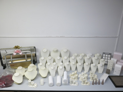 Assorted Jewellery Displays & Wrapping Dispencers to Include: 2 x Wrap Dispencers, 30 x Display Busts, Assorted Ring Holders, Earring Displays & Other (As Viewed).