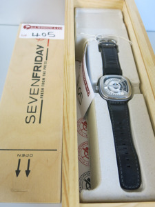 Seven Friday M1/01 A1519, 44.3mm Gentleman's Automatic Wrist Watch with Black Leather Strap in Wooden Presentation Box (New/Boxed). RRP &pound;1020.