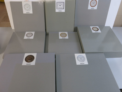 8 x Seiko Assorted Style and Design of Wall Clocks. Majority 35cm Dia. All Boxed As New (As Viewed). Total RRP &pound;500.