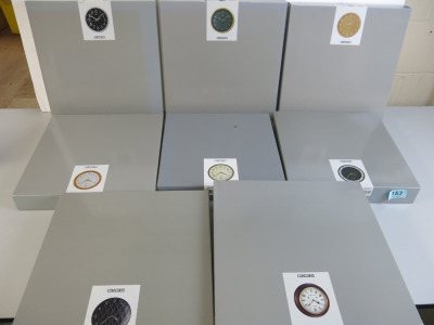 9 x Seiko Assorted Style and Design of Wall Clocks. Majority 35cm Dia. All Boxed As New (As Viewed). Total RRP &pound;500.