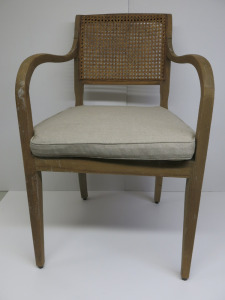 Wooden & Wicker Armchair with Padded Cushion.