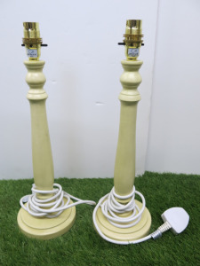 Pair of Cream Wood Side Lamps. Size H41cm.