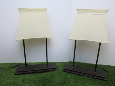 Pair of Metal Bronze Effect Base Side Lamps with Cream Shades. Size H57cm. (EU Plug).