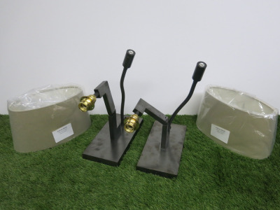 Pair of Porta Romona Bronze Finish Wall Lights with LED Reading Light & Shades (Packaged New). Model SWL/05.