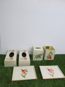 Set of 5 x Carolyn Sheffield Wooden Tissue Covers & Side Dishes.
