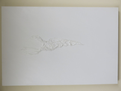 White Canvas Artwork with Scrunched Floating Linen, Signed & Dated on Back 2021. Size 60 x 91cm.