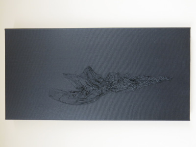 WITHDRAWN: Black Canvas Artwork with Scrunched Floating Linen, Signed & Dated on Back 2021. Size 30 x 60cm.
