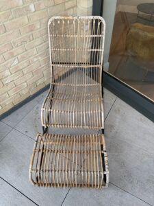 Outdoor Bamboo/Wicker Effect Lounge Chair with Footstool.