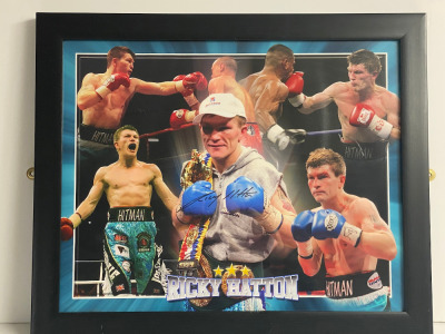 Ricky Hatton Signed & Framed Montage of Photograph in Presentation Frame, Comes with Certificate of Authenticity, Ref 1864, with Photo being signed.