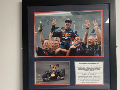 Sebastian Vettel Limited Edition Print, Presentation 9. Comes with Certificate of Authenticity, Reference 2665. Size 60 x 62cm.