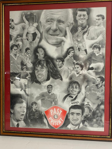Manchester United Montage "Past & Present", Framed & Glazed. Size 50 x 58cm.