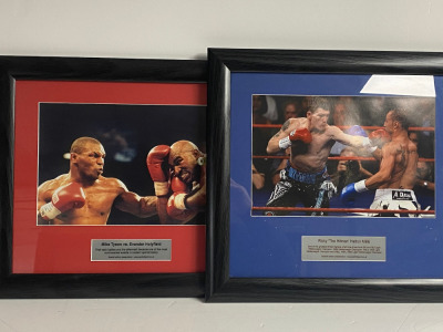 2 Framed & Glazed Photos of Mike Tyson & Evander Holyfield and Ricky The Hitman Hatton. Size 44 x 40cm.