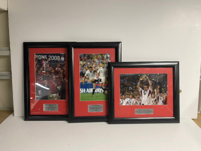 3 x Framed & Glazed Presentation Rugby Photos, Wales 2008 Grand Slam, Jonny Wilkinson & Martin Johnson. Size 33 x 50cm.