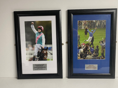 2 x Framed & Glazed Photos Tom Queally & Frankie Dettori. Size 33 x 50cm.