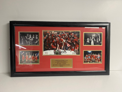 Set of 3 Framed & Glazed Football Pictures, Liverpool FC, Ian Wright & Thierry Henri & Manchester United. Size 41 x 76cm.
