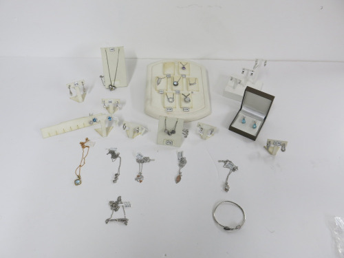 Quantity of 26 x Silver & Faux Stone, Assorted Items of Sparkling Jewellery to Include: 14 x Necklaces, 11 x Earrings & 1 x Bracelet (As Viewed).