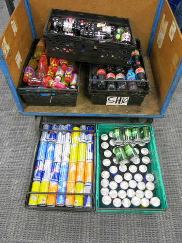 235 x Assorted Cans & Bottles of Soft Drinks to Include: Coca Cola, 7 Up, Fanta, Sprite, Lucozade & Red Bull (As Viewed/Pictured). NOTE: crates not included.