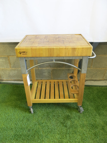 Mej Fruttero Designer Butchers Block Trolley with Towel Rail & Bottle Holder. Size H85 x W70 x D50cm.