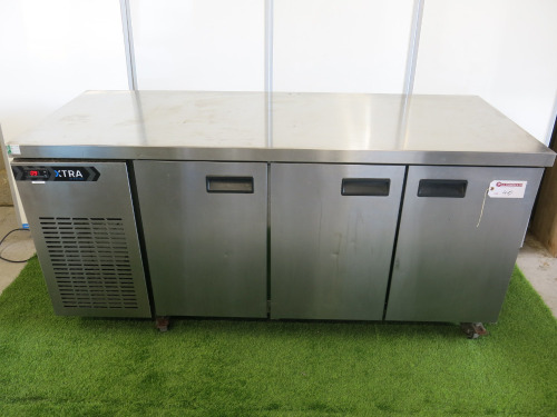 Xtra by Foster 3 Door Stainless Steel Refrigerated Prep Counter, Model XR3H 33-189, S/N E6009229. Size H85 x W178 x D70cm.