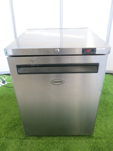Foster Single Door Stainless Steel Under Counter Freezer, Model LR150 13-104, S/N E60097968. Size H83 x W60 x D64cm.
