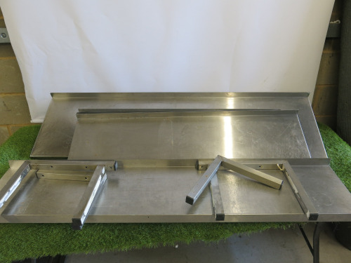 5 x Assorted Lengths of Stainless Steel Shelving to Include: 2 x Size W145 x D30/40cmwith Brackets & 3 x W105 x D30cm with 1 Bracket. NOTE: requires to sets of brackets.