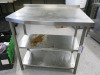 Stainless Steel Prep Table with 2 Shelves Under & Part Splash Back. Size H90 x W95 x D70cm.