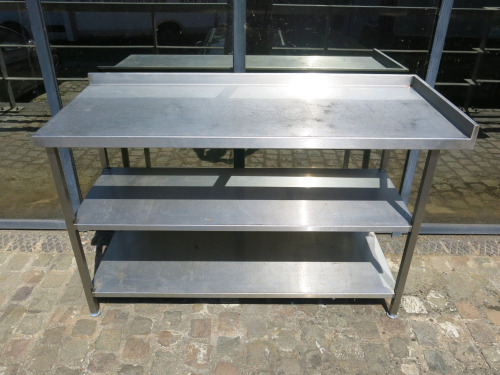 Stainless Steel Prep Table with 2 Shelves Under & Part Splash Back. Size H90 x W155 x D60cm.