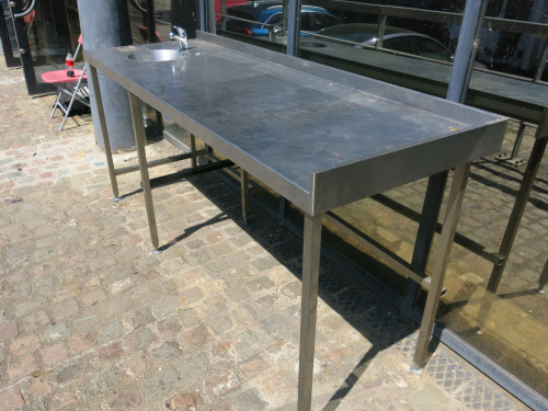 Stainless Steel Prep Table with Inset Bowl Sink, Single Lever Tap & Part Splash Back. Size H90 x W204 x D70cm.