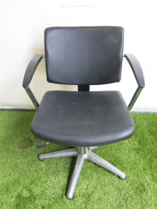 Professional Height Adjustable Barbers Chair on Chrome Base in Black PVC.