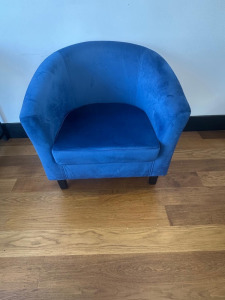Blue Velour Style Fabric Tub Chair.