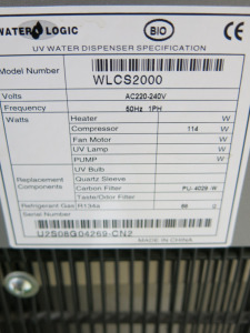 Waterlogic Floor Standing Mains Fed Water Dispenser, Model WLCS2000, S/N U2S08G04269-CN2.