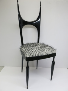 Pozzi & Verga Side Chairs Circa 1940 in Black Ebonised Wood with Faux Fur Upholstered Seats.